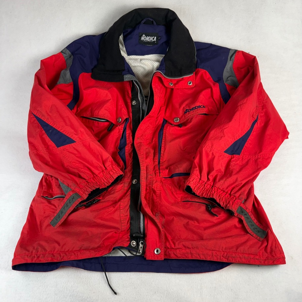 Vintage Nordica Vertech Ski Jacket Mens XL Red Navy Blue Ultrex Waterproof 90s